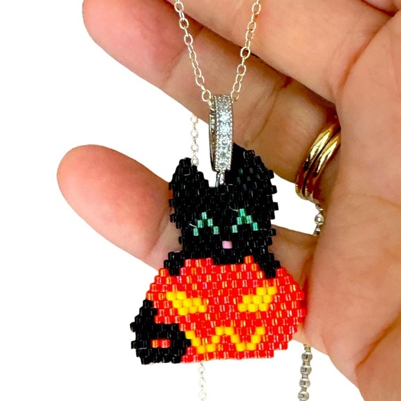 Hand Crafted Jewelry - Handcrafted Black Cat & Jack-O’-Lantern Necklace - Perfect Halloween Jewelry